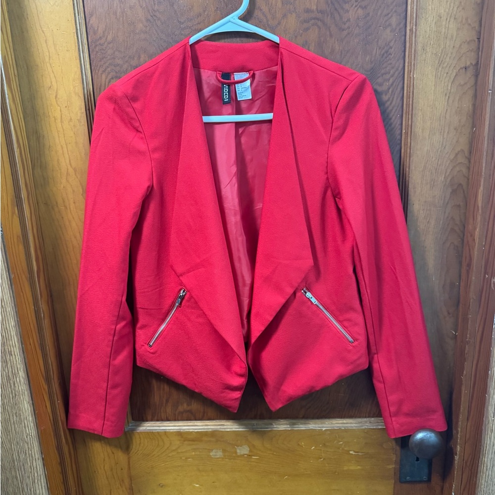 H&M Blazer Women's Size 4 Small Red with Zipper Accents Business Professional